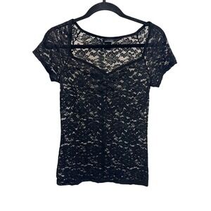 Moda Intl Black Lace Top Sweetheart Neck Y2K Whimsigoth Emo Goth Size Medium